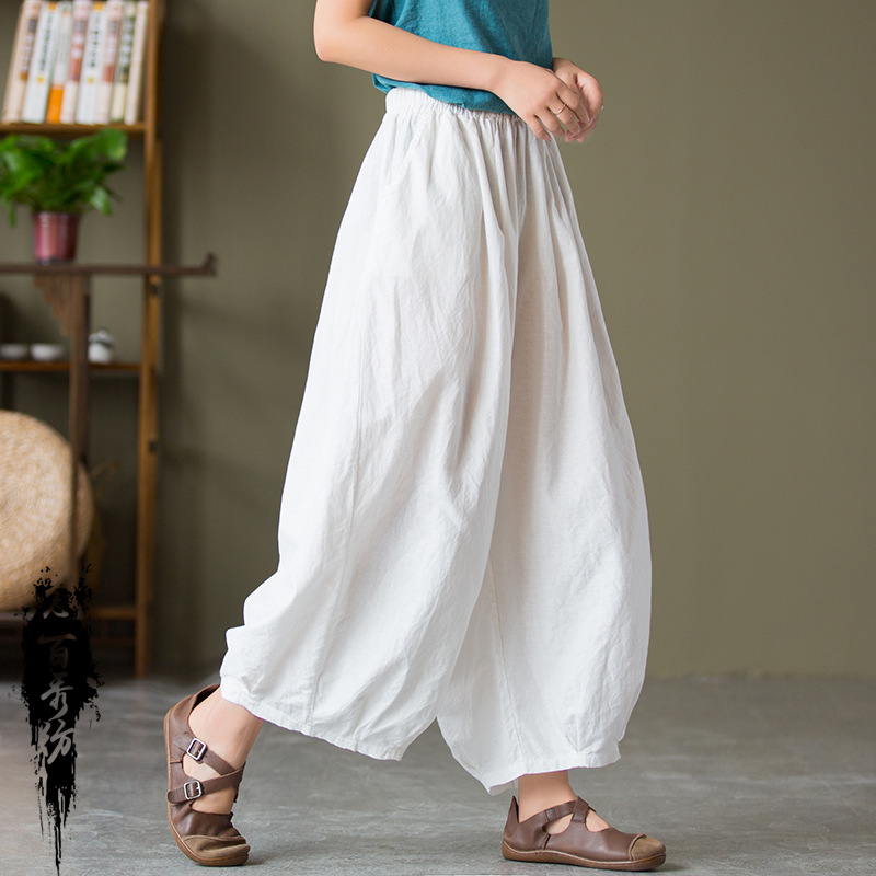 24 Spring and Summer Cotton and Linen Women's Clothing New Sand Wash Linen Bloomers Women's Loose Casual Pants with Loose Waist Ankle-length Pants