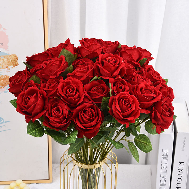 Simulation flannel rose wedding decoration fake flowers cross-border Bulgarian rose Valentine's Day simulation flowers wholesale