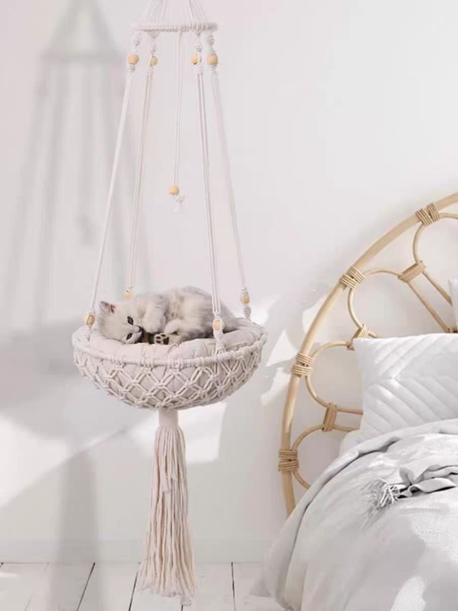 Amazon Cross-border Bohemian Hand-woven Cotton Rope Cat Hammock Hammock Pet Cat Nest Net Red Cat Hanging Basket