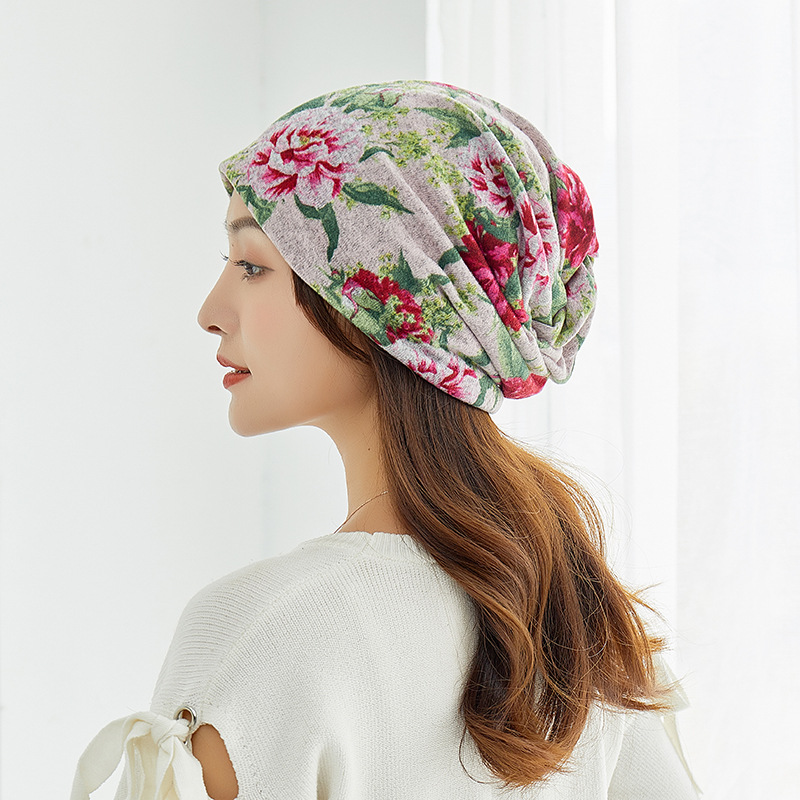 Flower Hat Women's Autumn and Winter Korean-style Warm Dual-purpose Pullover Sports Hat Casual Ear Protector Hat Scarf Moon Hat