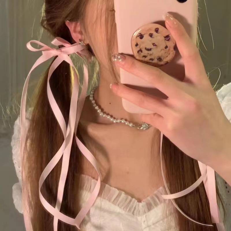 Butterfly knot braided hair ribbon hair tie double ponytail streamer hair accessory sweet hair clip women hair tie hair pin duckbill clip