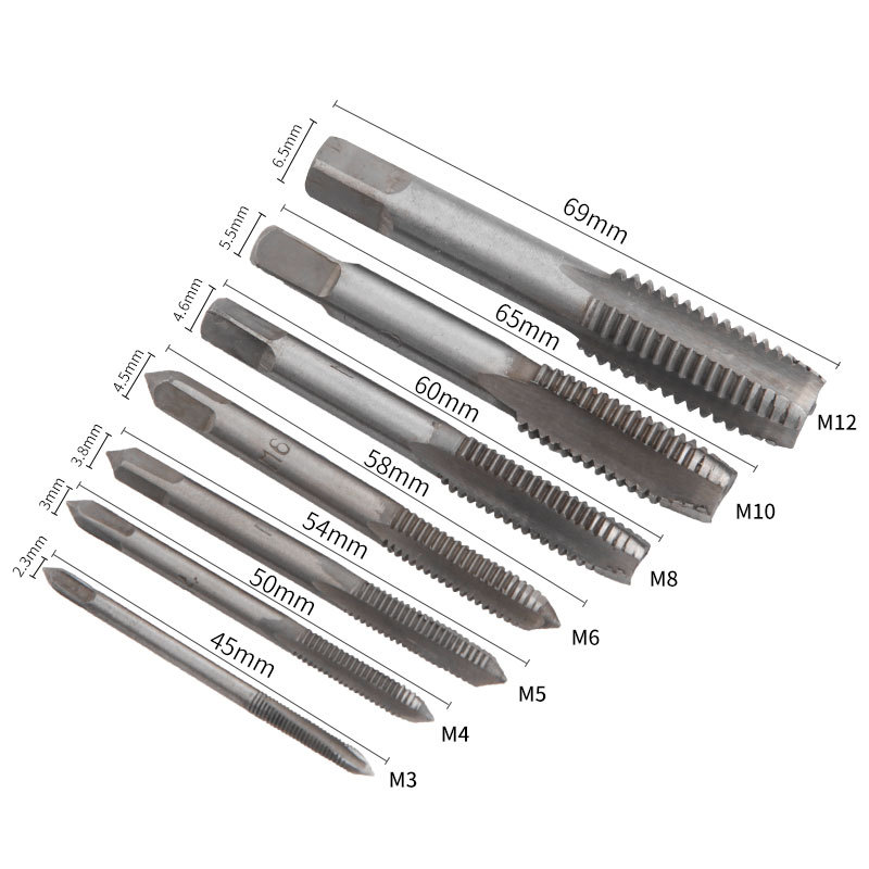 Hot selling 5-piece set of high-speed steel square handle straight groove tap 7-piece set of straight groove machine tap M3-M12 tap