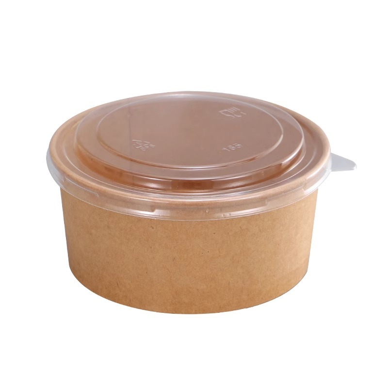 Xinglu custom wholesale disposable thickened round packing kraft paper bowl takeaway lunch box with lid commercial cross-border