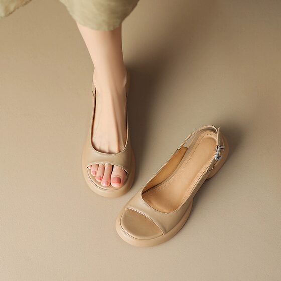 Great-looking ~ 2023 Summer Casual All-match Sandals Women's Peep Toe Fishmouth Shoes Mid-heel Comfortable Lightweight Platform Shoes