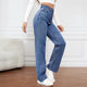 2025 European and American Cross-Border High-Waisted Straight-Leg Denim Pants Women's Washed Light-Colored Simple Pants