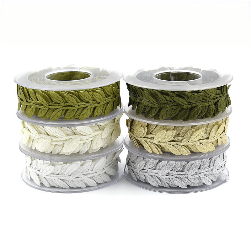 Cross-border hot selling manufacturers supply ultrasonic embossing leaf ribbon leaf lace decoration with lace 15 meters