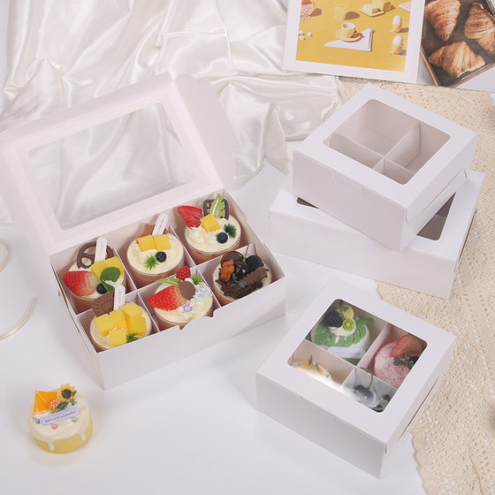 Window transparent 4-grain cup cake packing box white six-palace box afternoon tea dessert box direct sales