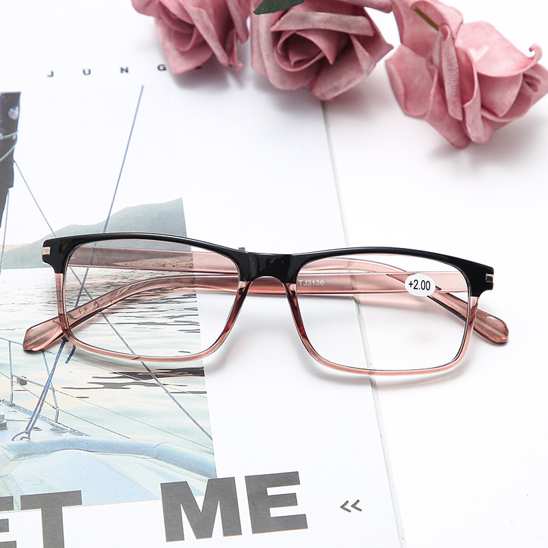 Middle-aged and elderly presbyopia glasses HD anti-fatigue square presbyopia glasses men and women fashion resin full frame elderly glasses