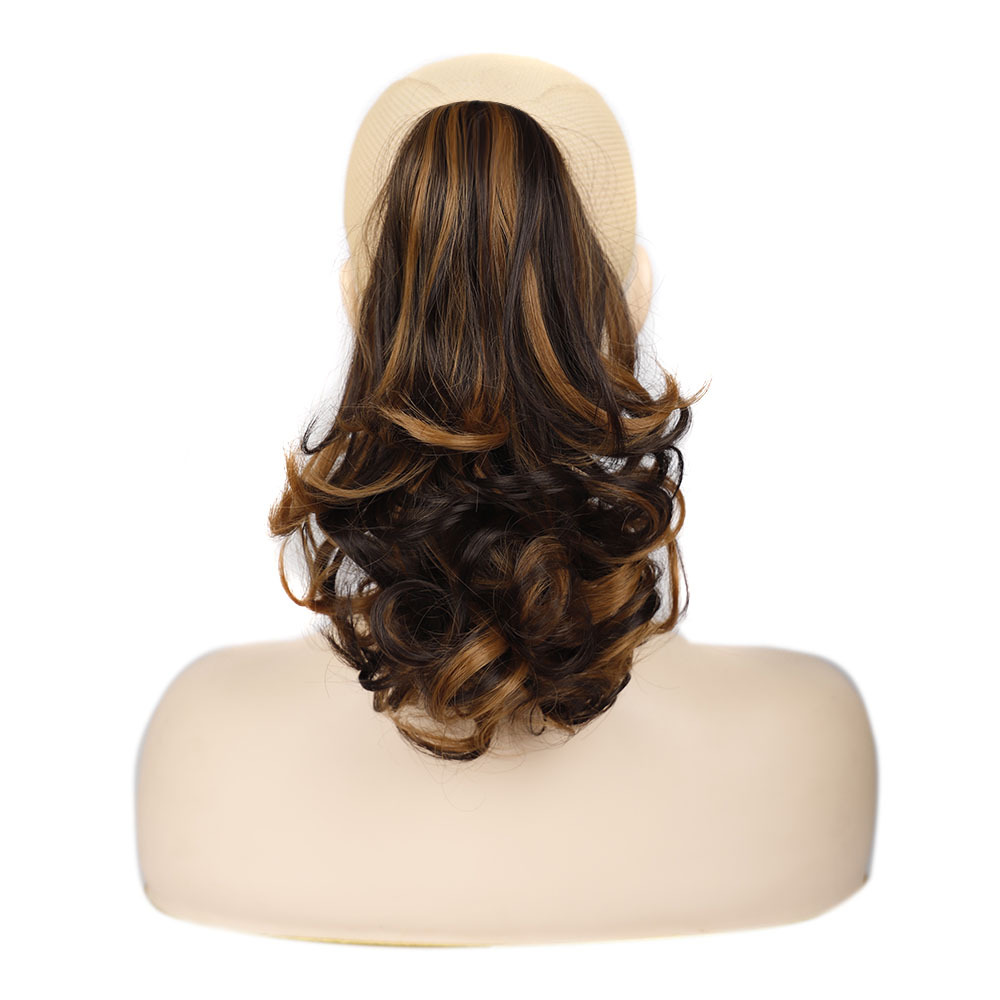 European and American wig women's short hair horsetail pear flower roll chemical fiber high horsetail natural fluffy curly hair tiger mouth clip horsetail