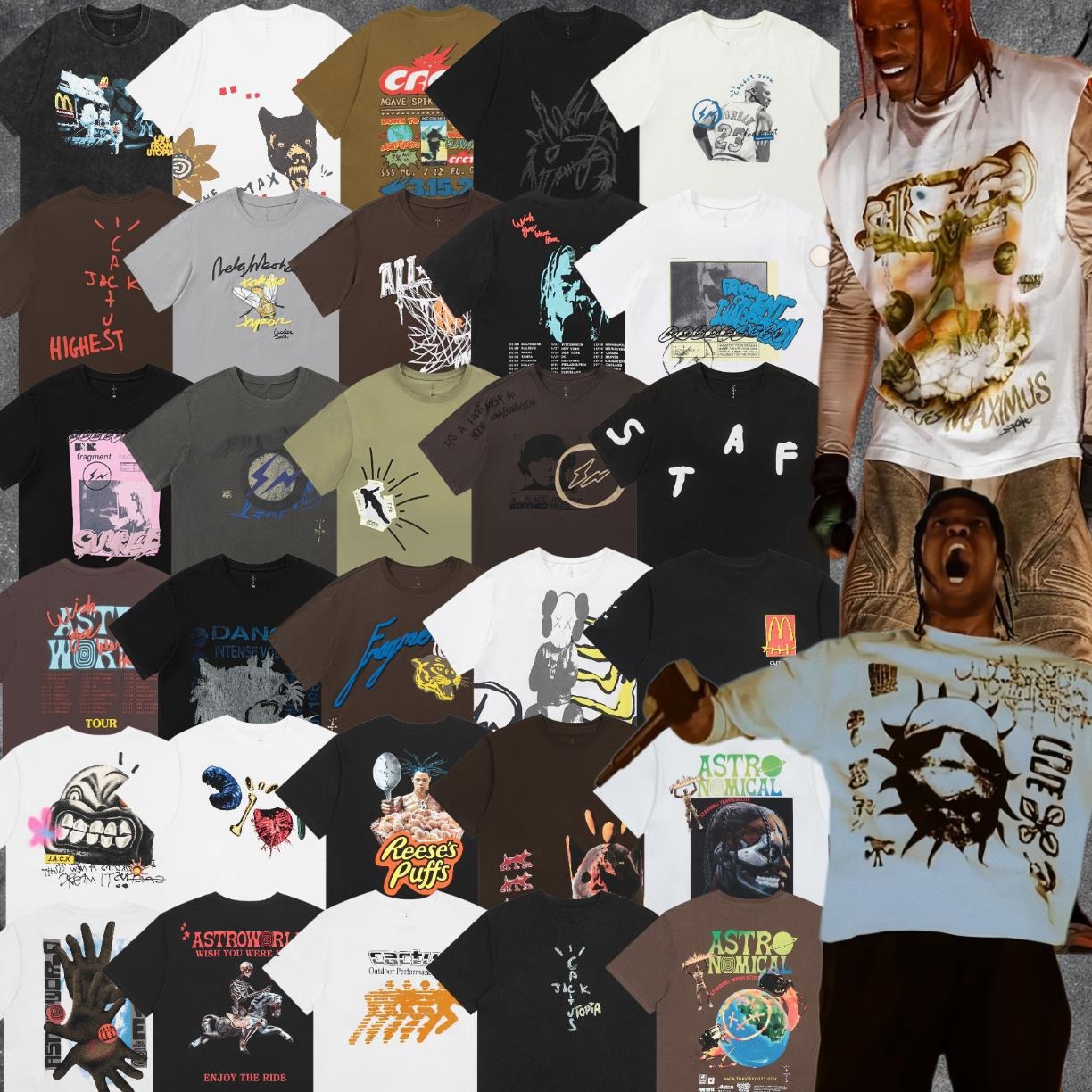 Travis Scott Cactus Jack Collection Skull Man Hiroshi Fujiwara United Printed Short Sleeve T-Shirt