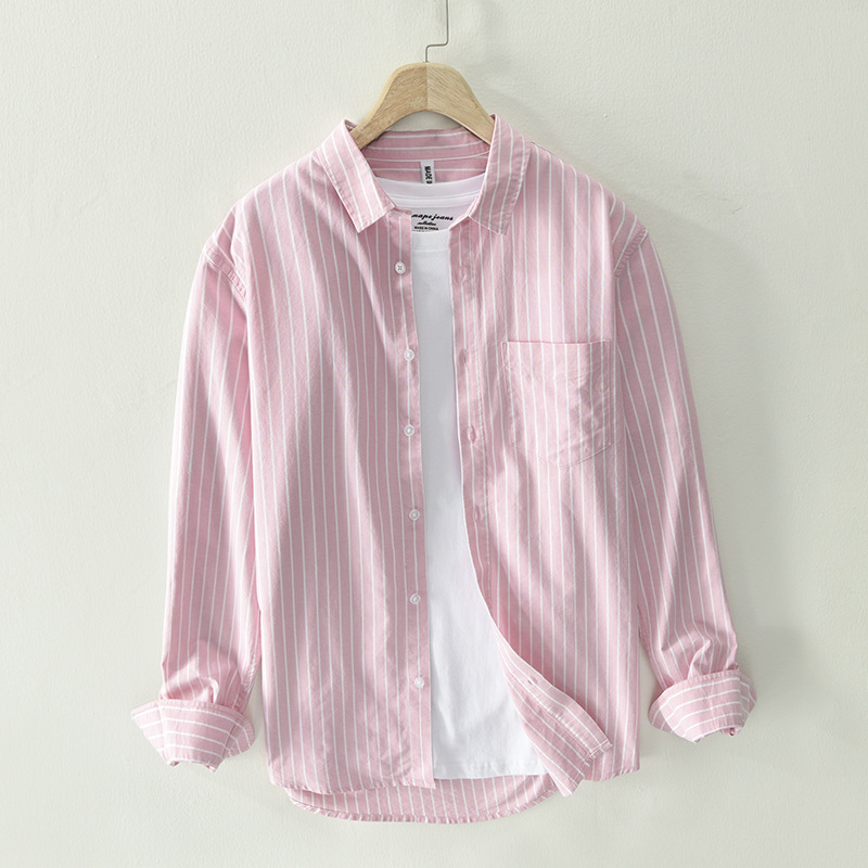 Spring and summer new men's casual simple striped long sleeve cotton shirt a generation of 8803
