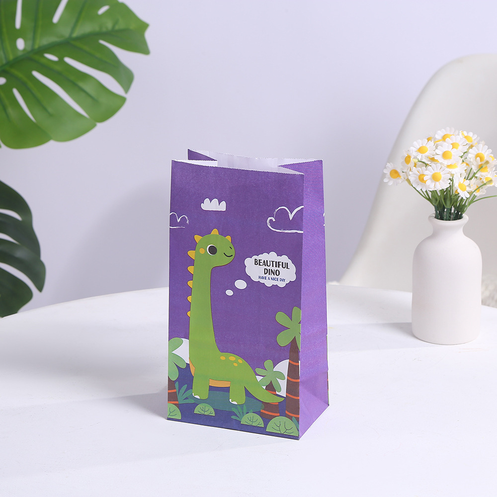 Candy gift packaging flat pocket small dinosaur portable creative cartoon takeaway bag Kraft paper bag food bag