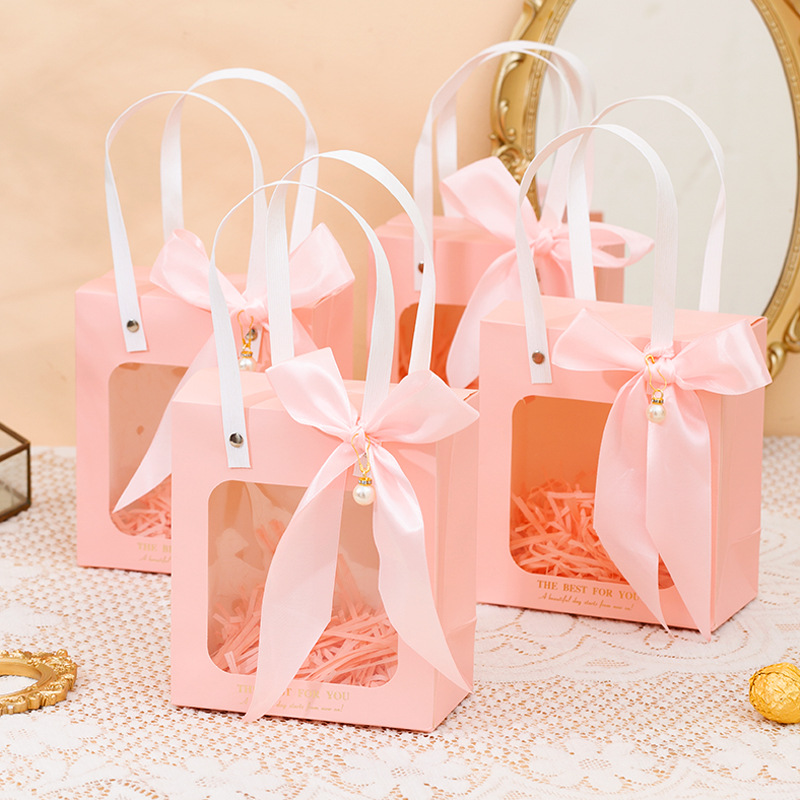 Transparent Window Opening Gift Bag Advanced Sense Jewelry Gift Bag Teachers' Day Birthday Handbag Wedding Hand Gift Paper Bag