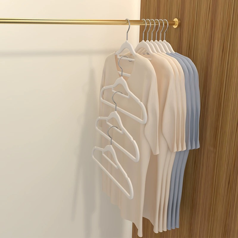 Flocking Clothes Hanger Household Non-slip Clothes Hanger Seamless Light-transmitting Finishing Teachers Specialized Clothes Hanging Adult Clothes Support Wholesale