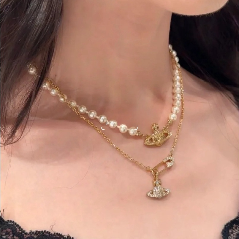 經典款土星珍珠項鍊女異形巴洛克鎖骨鏈小眾設計感歐美嘻哈鏈