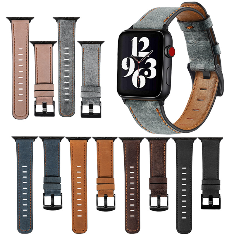 Applicable to Apple Watch 5/6/se/7 Strap Cross-border New Explosions Retro First Layer Cowhide iWatch Leather Strap