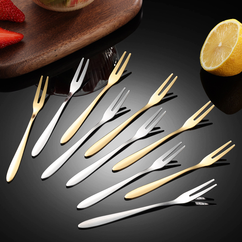 Stainless Steel Fruit Fork Creative Two-Tooth Mid-Autumn Moon Cake Fork Dessert Cake Fork Household Portable Fruit Sign Logo