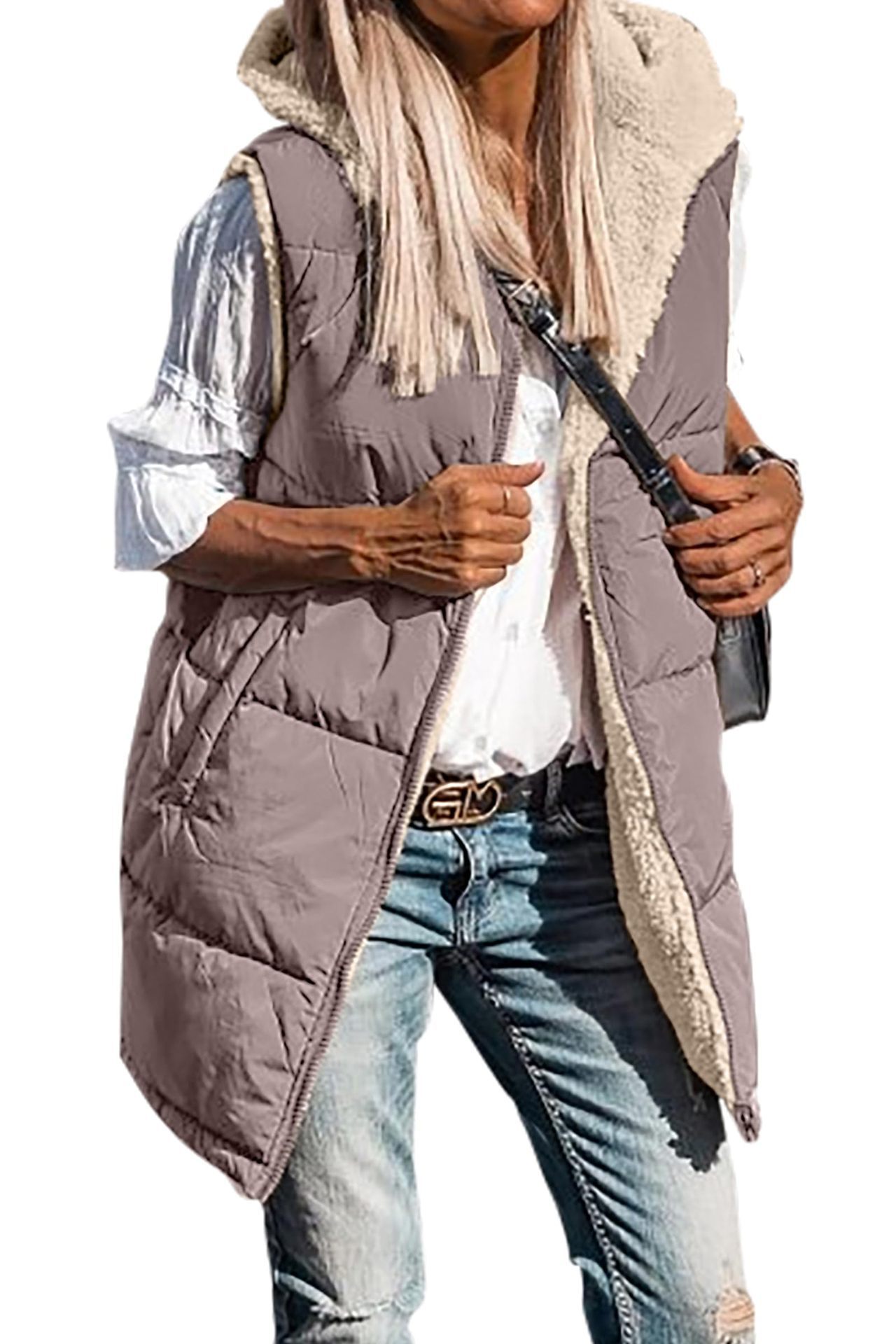 In stock 2023 new European and American solid color hooded cotton-padded vest double-sided warm cardigan windproof coat_voghion.com