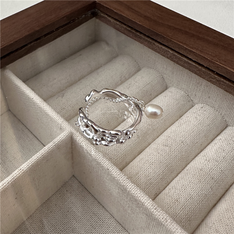 Anello in argento sterling S925 con perla alla moda, design di nicchia, anello retrò IN vento_voghion.com