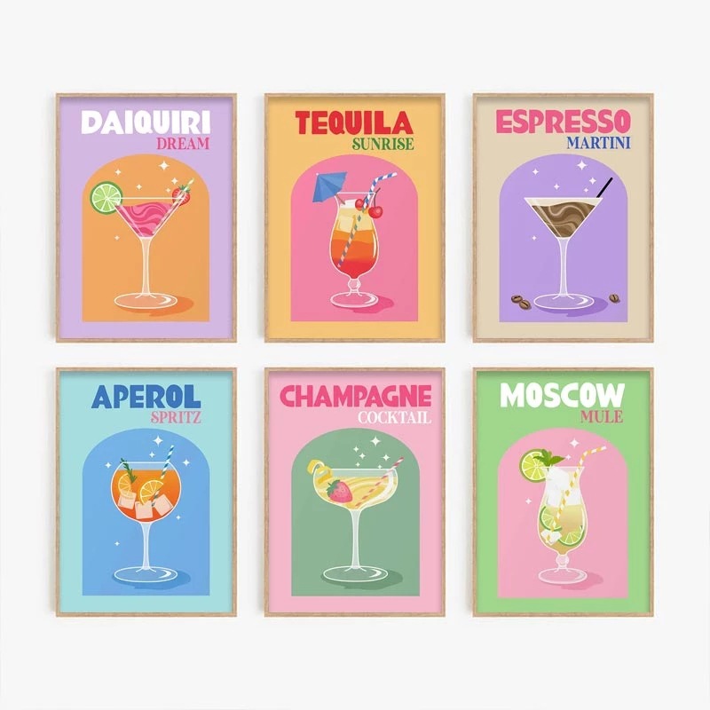 Nordic retro colorful cocktail poster decorative painting canvas painting mural HD spray painting decorative painting core