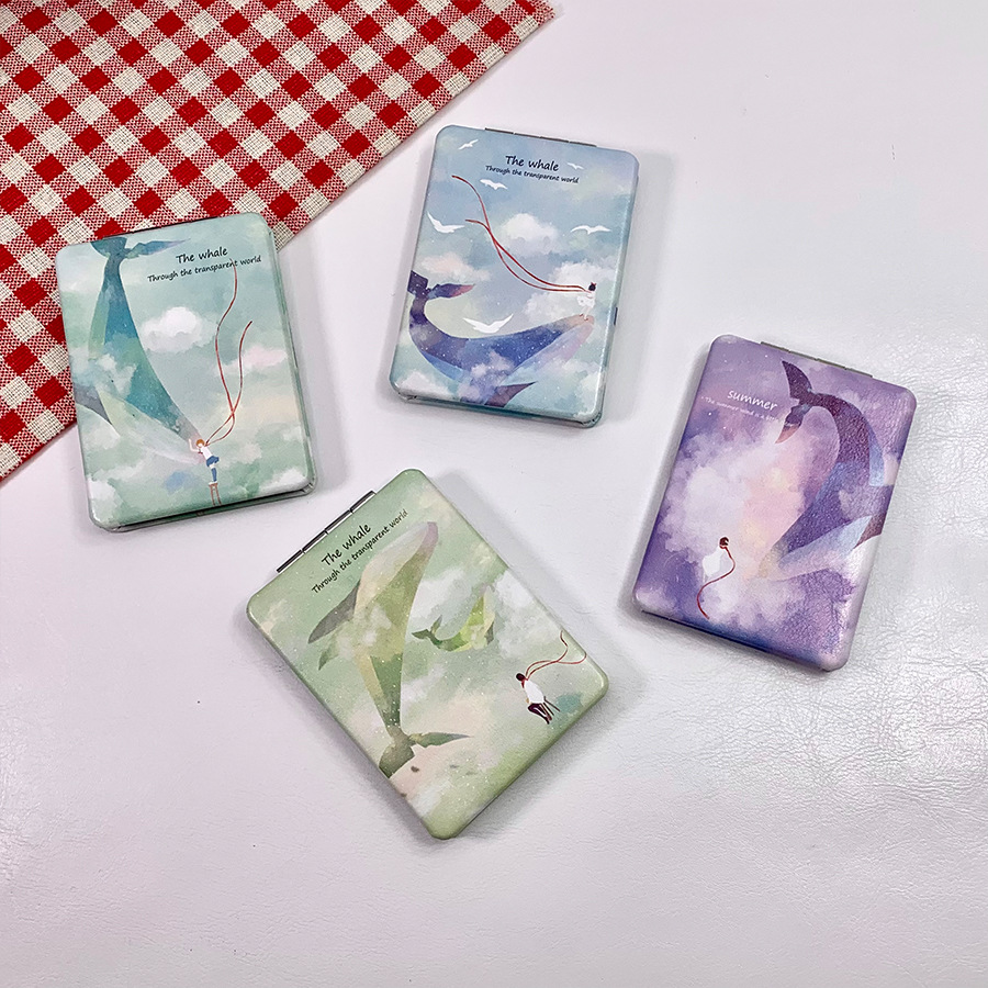 Korean Style ins Folding Makeup Mirror Cute Cartoon Girl Heart Double-sided Mirror Portable Bag Essential New Small Mirror