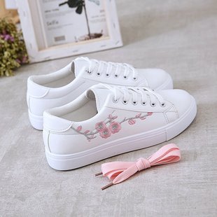 White shoes for women 2023 Autumn New Korean style single-layer shoes embroidered pattern casual shoes low-top flat shoes for students Women
