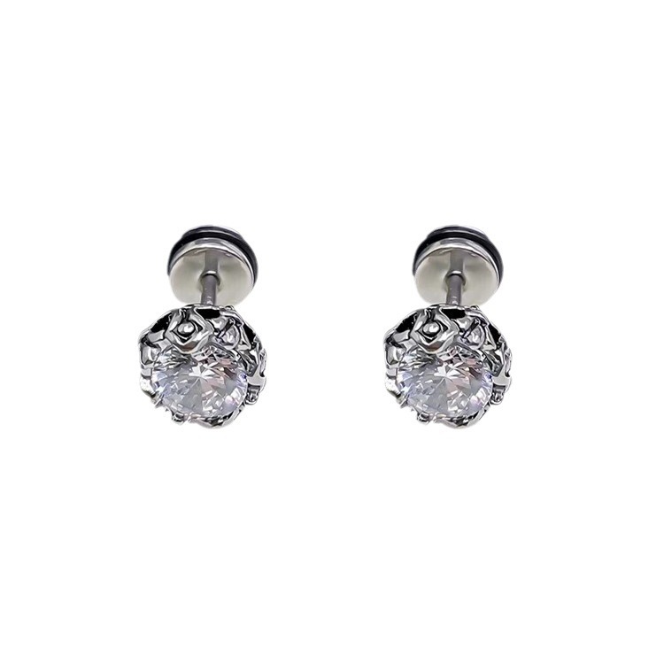 Cool style ear studs men's retro high-grade American simple design niche black titanium steel boys Ruan handsome earrings