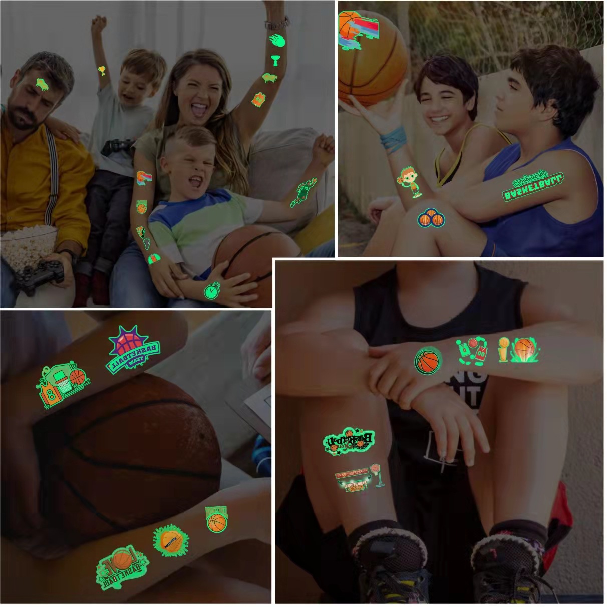 Cross-border new children's luminous tattoo stickers cartoon basketball football volleyball football series temporary arm tattoo