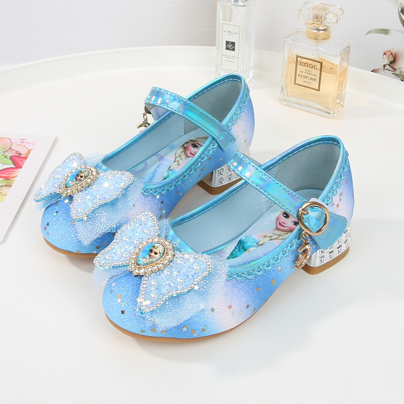 Children's High Heels Aisha Princess Shoes Girls Spring and Autumn New Rainbow Crystal Shoes Small Leather Shoes Little Girl Shoes