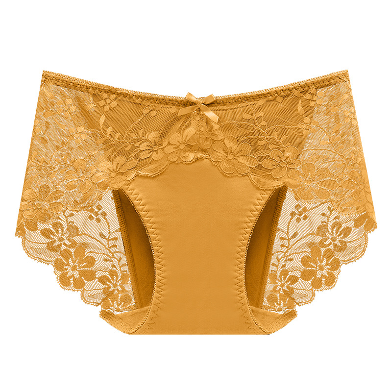 Uplifted and lengthened crotch European and American briefs sexy lace mid-waist lace ladies underwear bow cotton