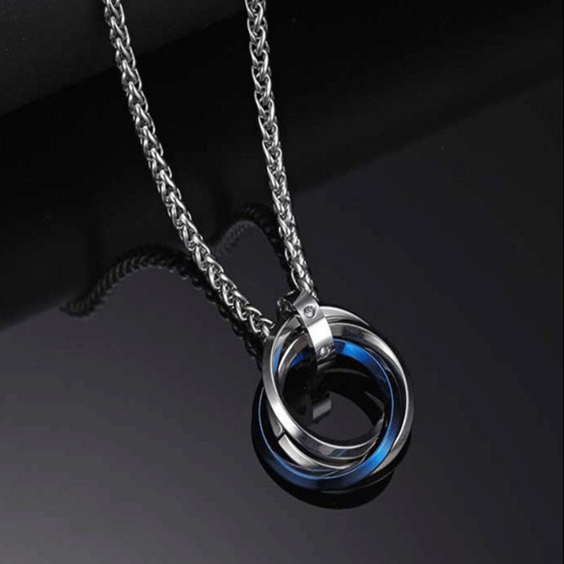 Titanium steel non-fading three-ring ring necklace female male fashion ins European and American street hip hop sweater chain personalized accessories