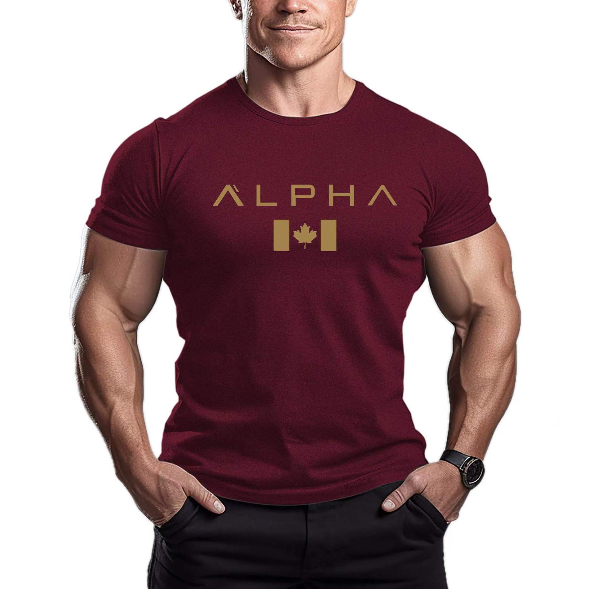 Foreign Trade Printed Fitness Men's Breathable Sports T-shirt Trendy Men's Slim-fit Summer Bodybuilding Short-sleeved Men