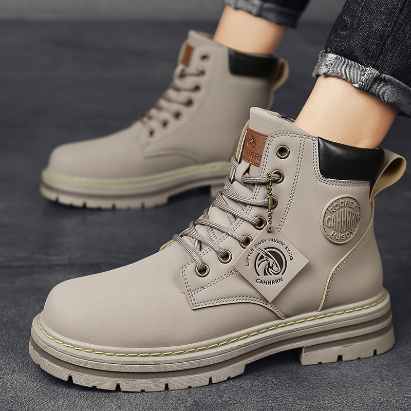 2025 Spring Men's High-top Martin Boots Trendy Seven-hole Men's Rhubarb Boots Wear-resistant Big Head Tooling Shoes