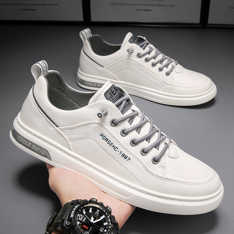 Board Shoes Men's White Shoes 2023 Spring and Autumn New Men's Casual Shoes Korean-style All-match White Leather Sneakers