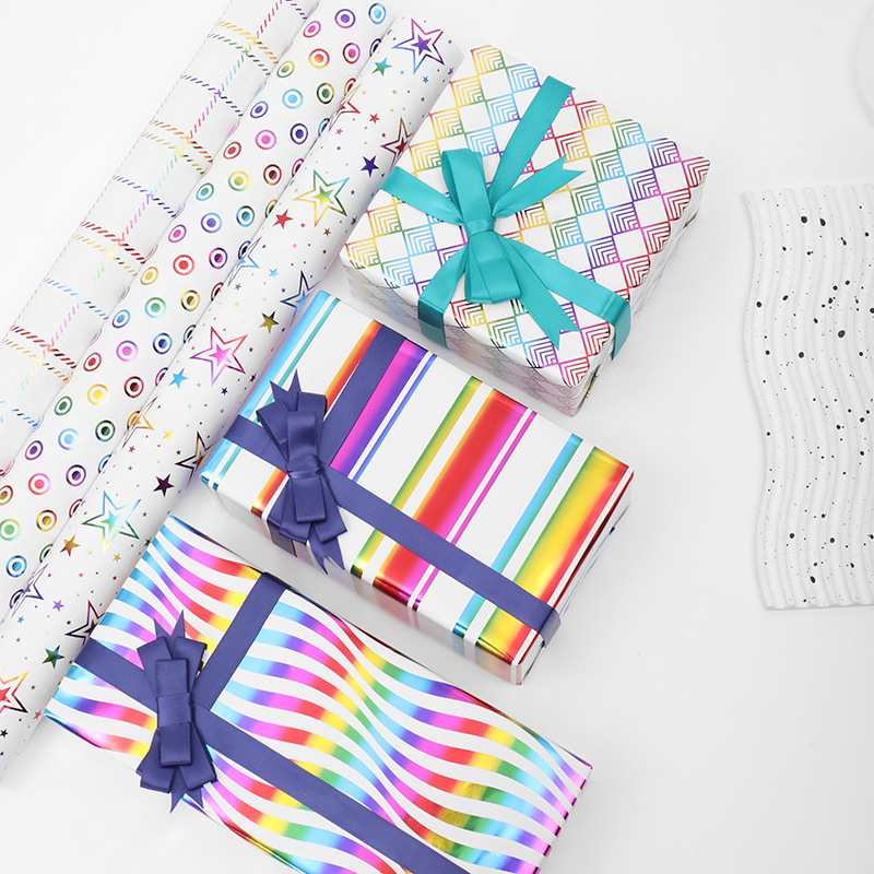 New colorful bronzing wrapping paper vintage striped five-pointed star series gift gift wrapping paper spot wholesale