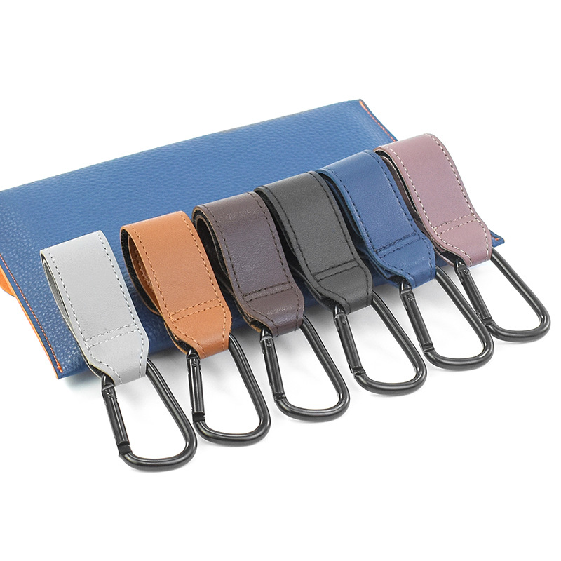 Multifunctional leather aluminum alloy mountaineering buckle electric bicycle stroller portable Velcro stroller hook