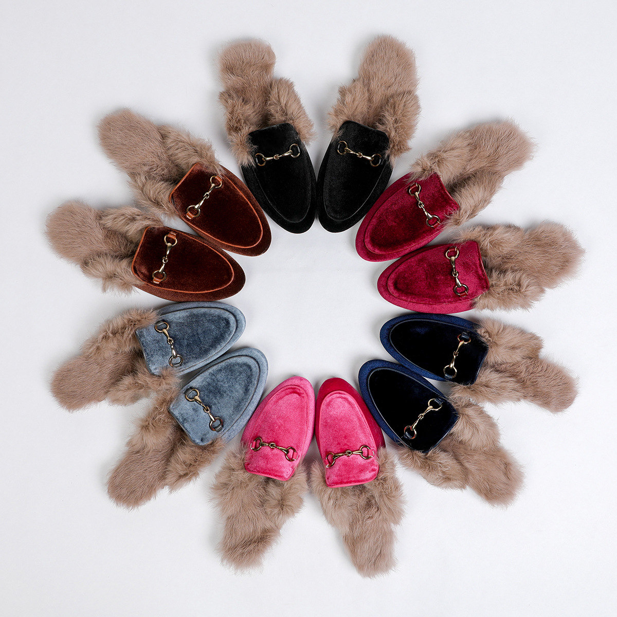 New Flannel Outwear Mueller Slippers Soft Leather Rabbit Fur Women's Shoes Fleece-Lined Half-Shoe Fur Shoes Cotton Shoes