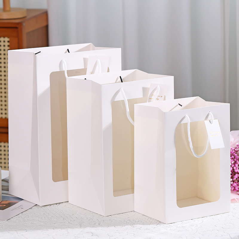 Valentine's Day bouquet gift bag portable gift bag transparent window bag flower packaging bag PVC window handbag
