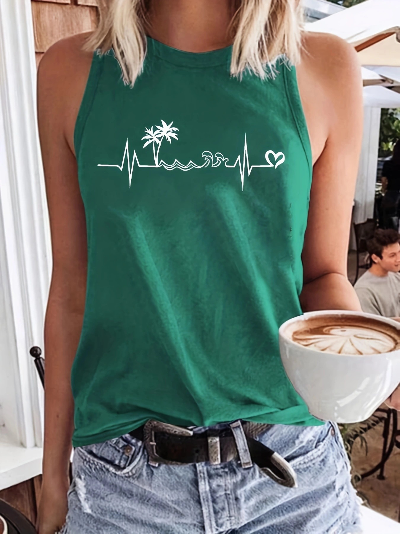 Europe and the United States cross-border women's clothing Amazon TikTok foreign trade new beach holiday letter printed round neck vest
