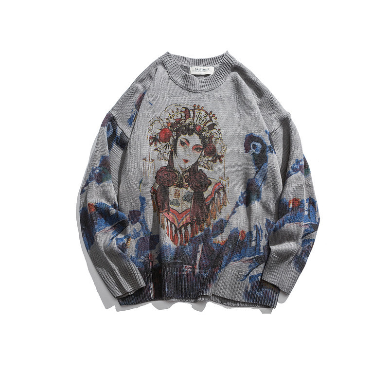 National Fashion Autumn and Winter Sweater Men's Fashion Brand ins All-match Fashion Korean Printed Pullover Round Neck Sweater Top for Couple