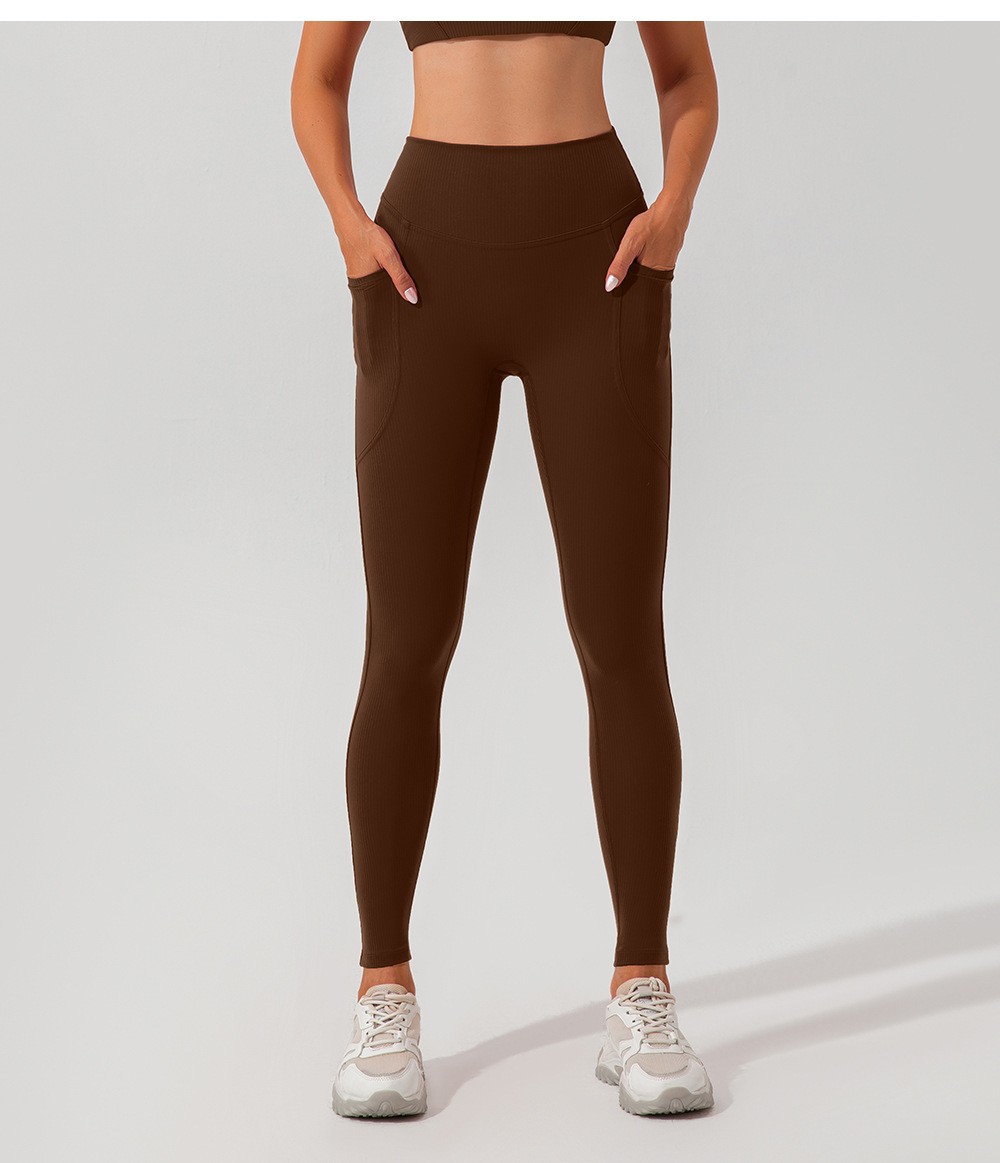 lulu European and American thread high waist hip lifting yoga pants pocket belly contracting tight sports pants running quick-drying fitness pants for women