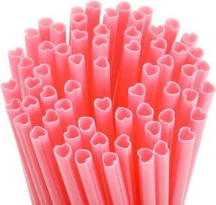 PP creative heart-shaped pink straw love mouth straight straw Environmental Protection food grade straw 100 a set