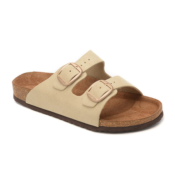 Black Double-ring Buckle Strap Sandals Fashionable ARIZO Buckle Couples Cork Slippers Fashion Bus Buckle Sandals