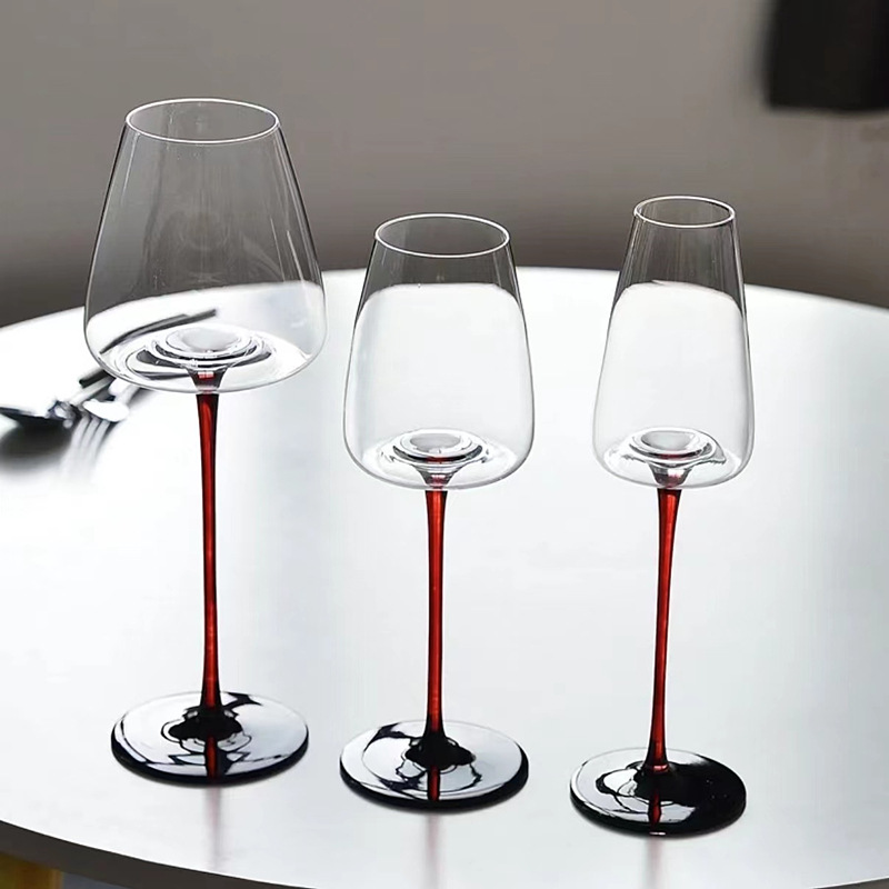 High-end luxury black tie burgundy red wine glass decanter set large crystal wine stemware