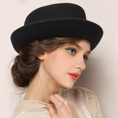 Amazon cross-border hot selling Jazz hat men and women British pure wool concave-convex top curling small bowler hat wholesale