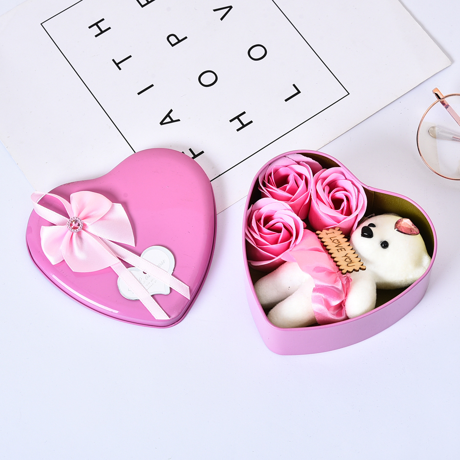 Heart-shaped Iron Box Soap Flower Valentine's Day Gift Eternal Flower Simulation Rose Foreign Trade Bouquet Gift Creative Wedding