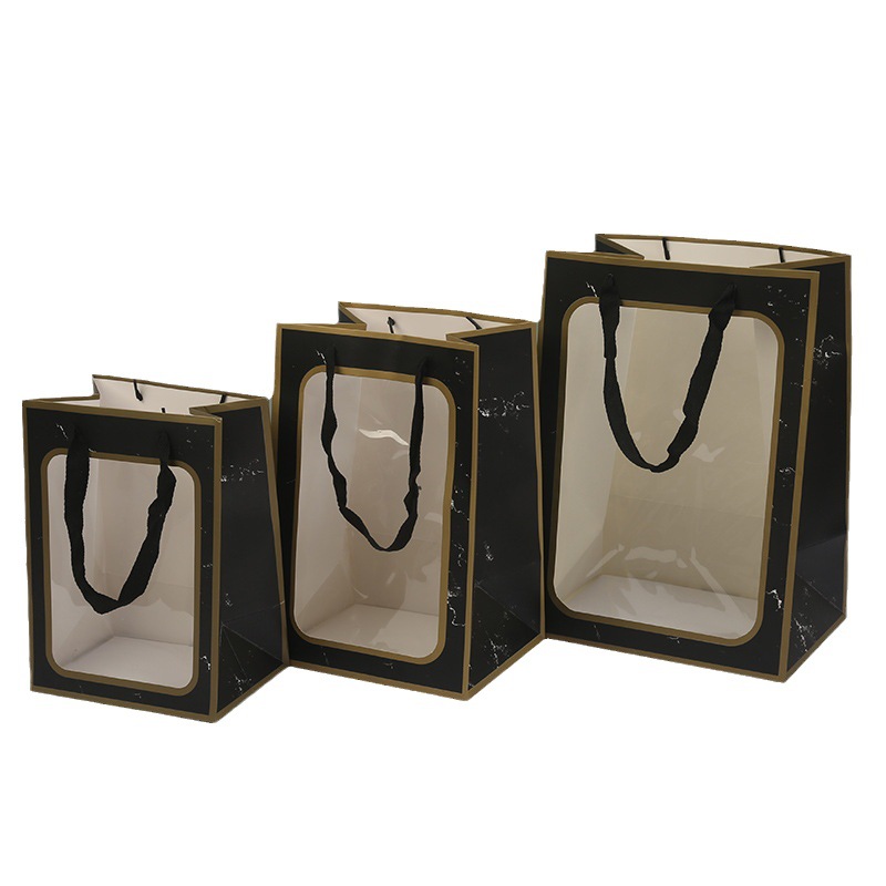 ins Style Flower Gift Packaging Bag Transparent Window Handbag Valentine's Day Window Paper Bag Hand Gift Bag