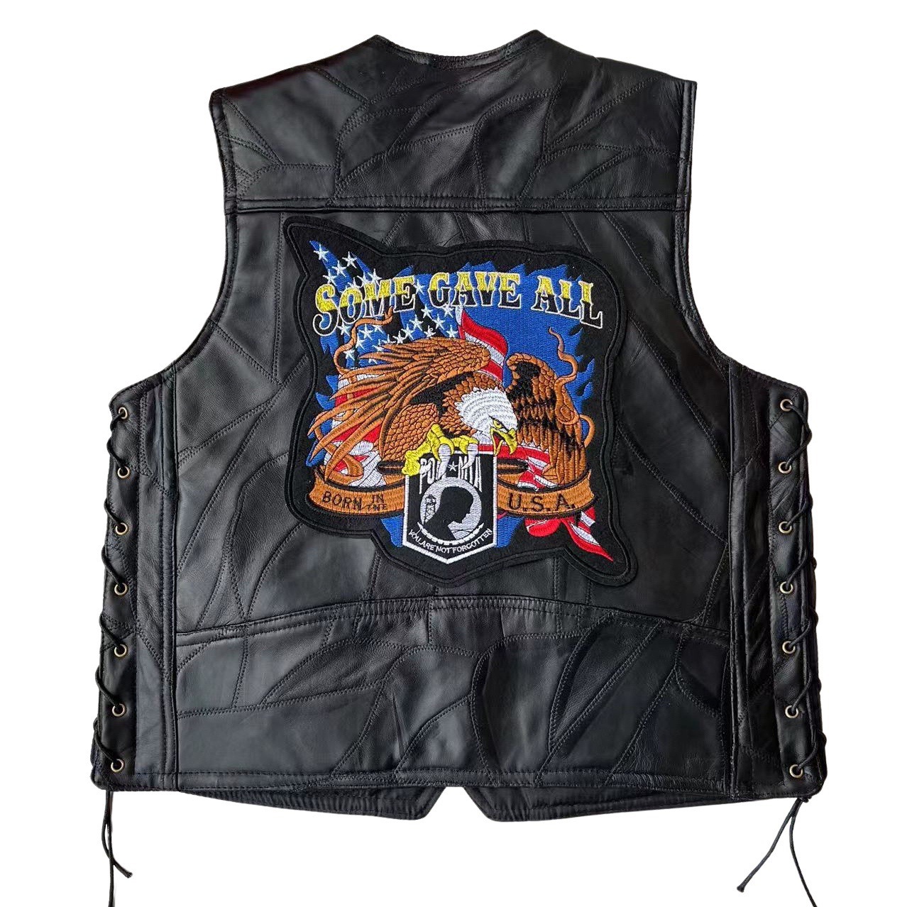 Leather Motorcycle Vest Men's Sheepskin Vest European and American Riding Waistcoat Four Seasons Embroidered Badge Special Price