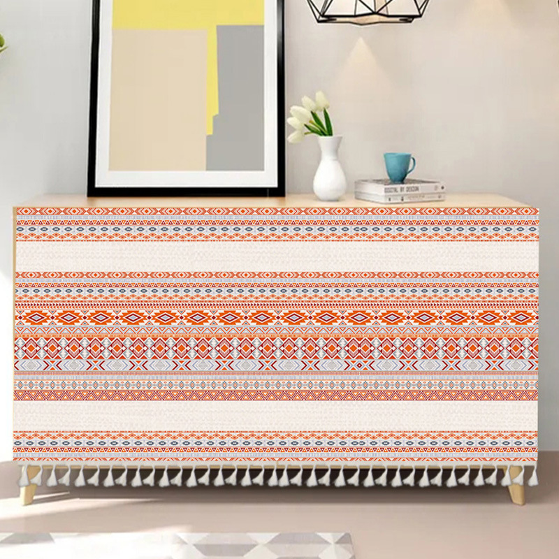 Ethnic Style Miscellaneous Shelf Ugly Covering Curtain Cabinet Wardrobe Simple Stripe Covering Dustproof Cloth Curtain Self-adhesive Short Curtain Velcro