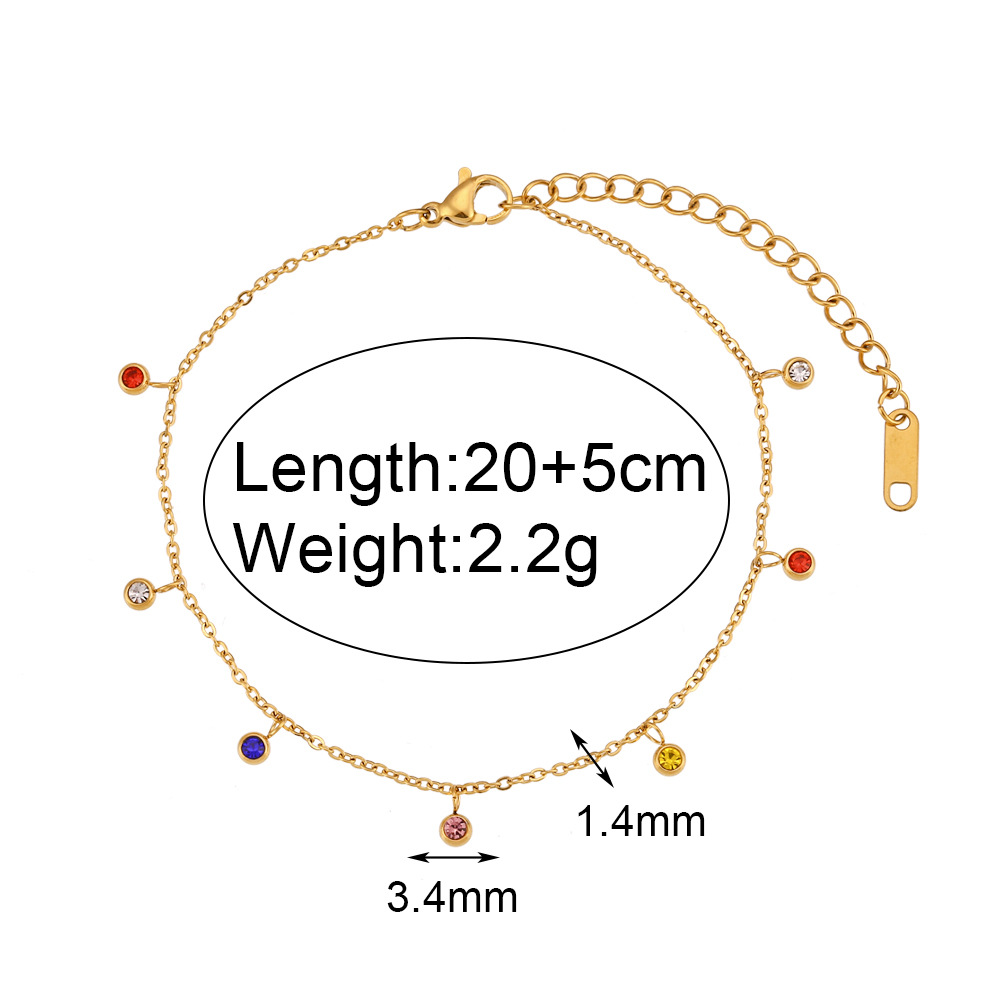 2023 new round ball color zircon foot decoration stainless steel 18K gold plated niche light luxury rhinestone pendant anklet